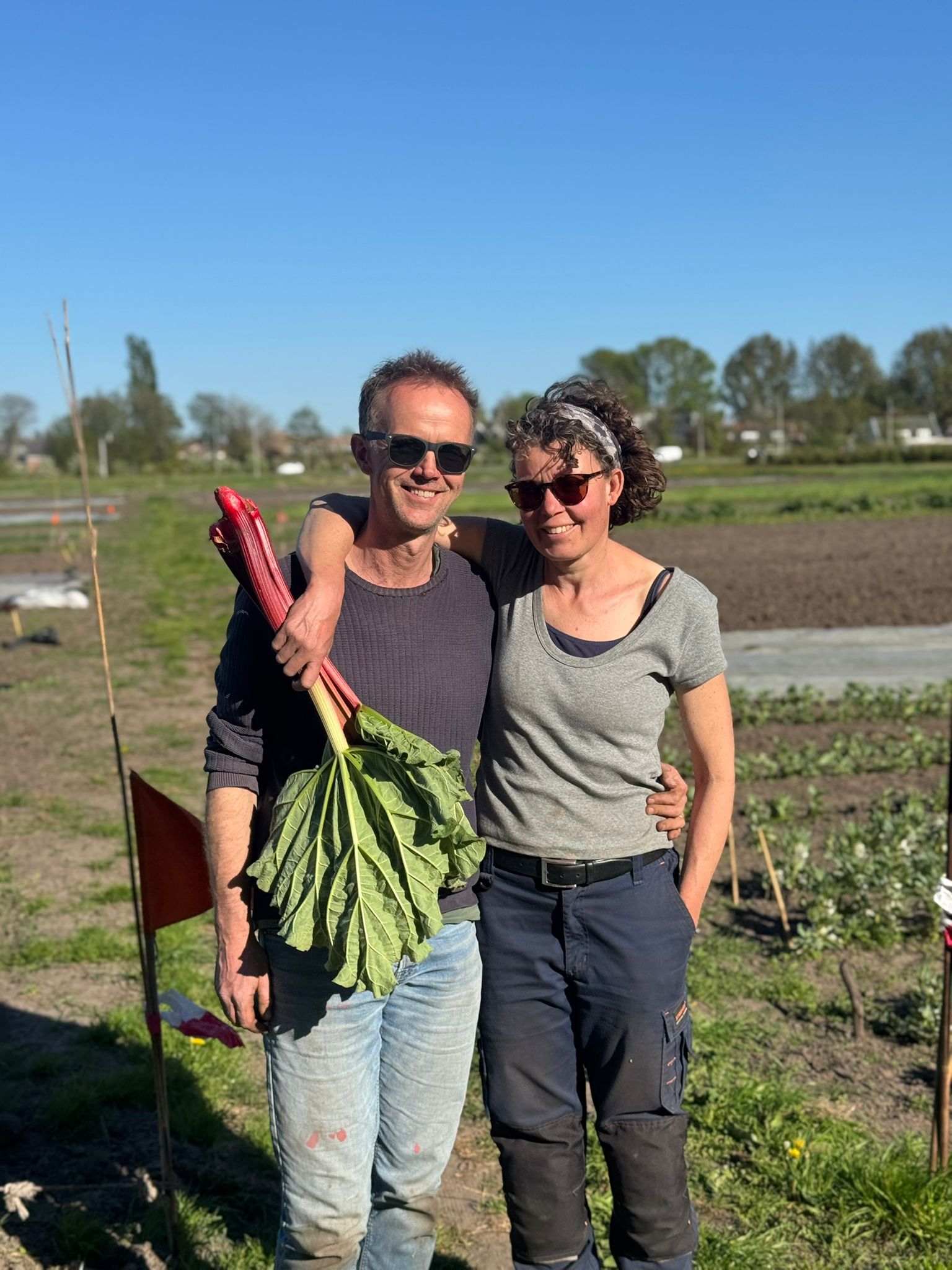 Paul en Nienke Fischer met vers geoogste rabarber